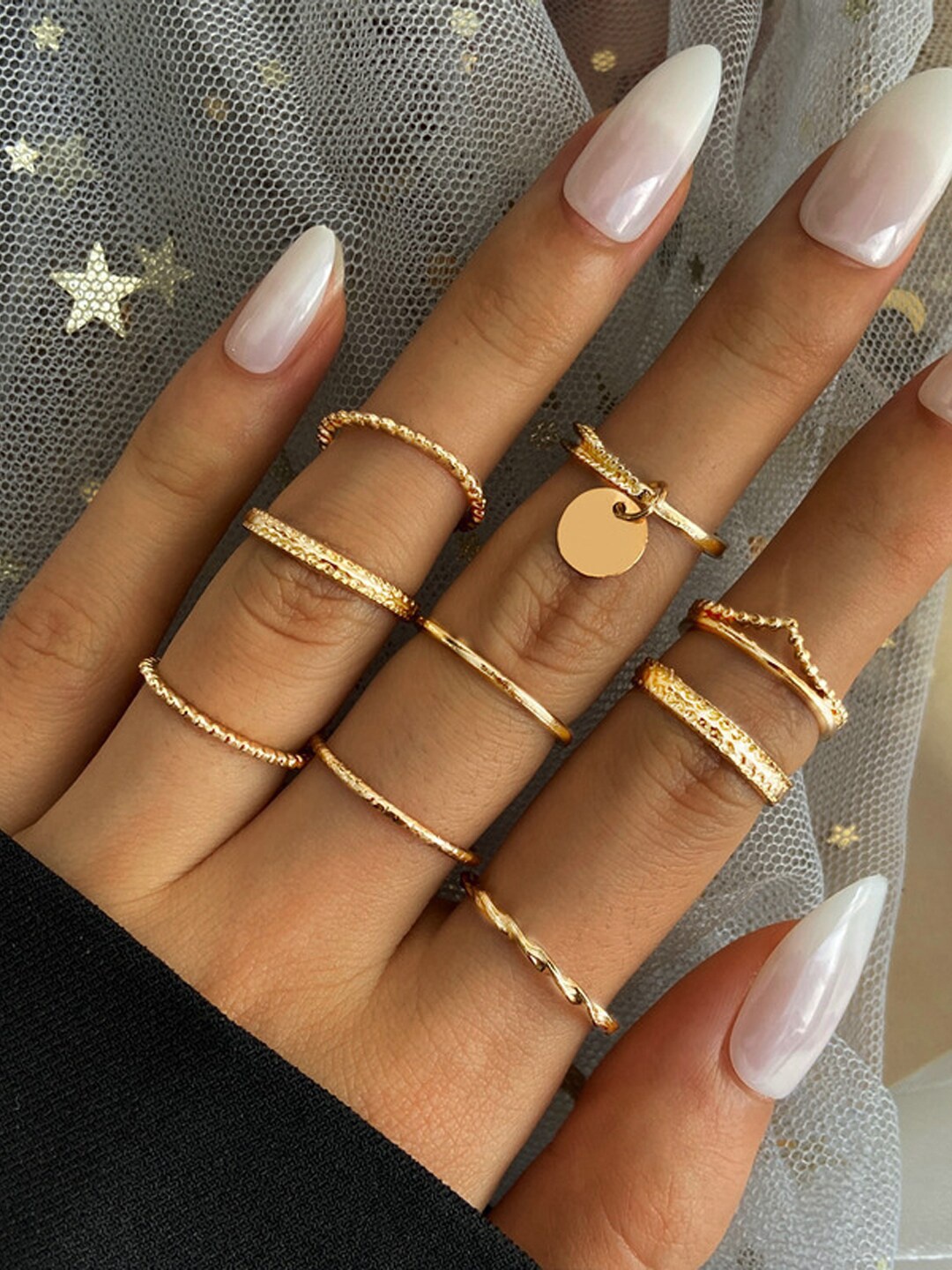 

Shining Diva Fashion Set Of 9 Gold-Plated Finger Rings