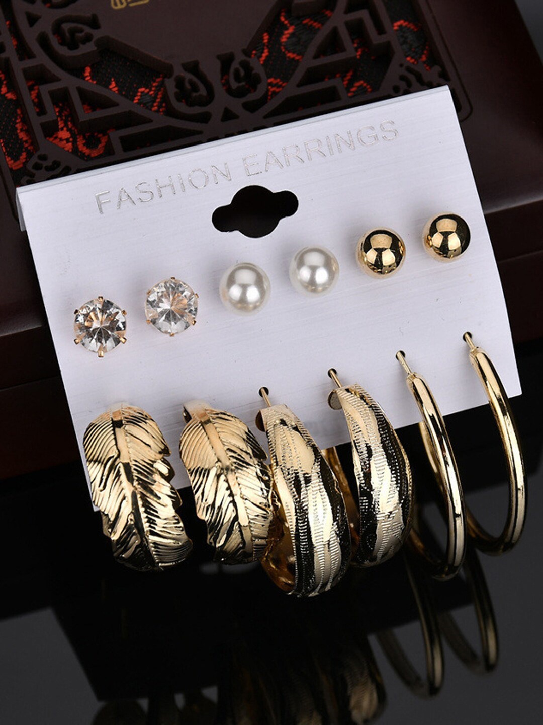

Shining Diva Fashion Pack Of 6 Gold-Toned Contemporary Studs Earrings