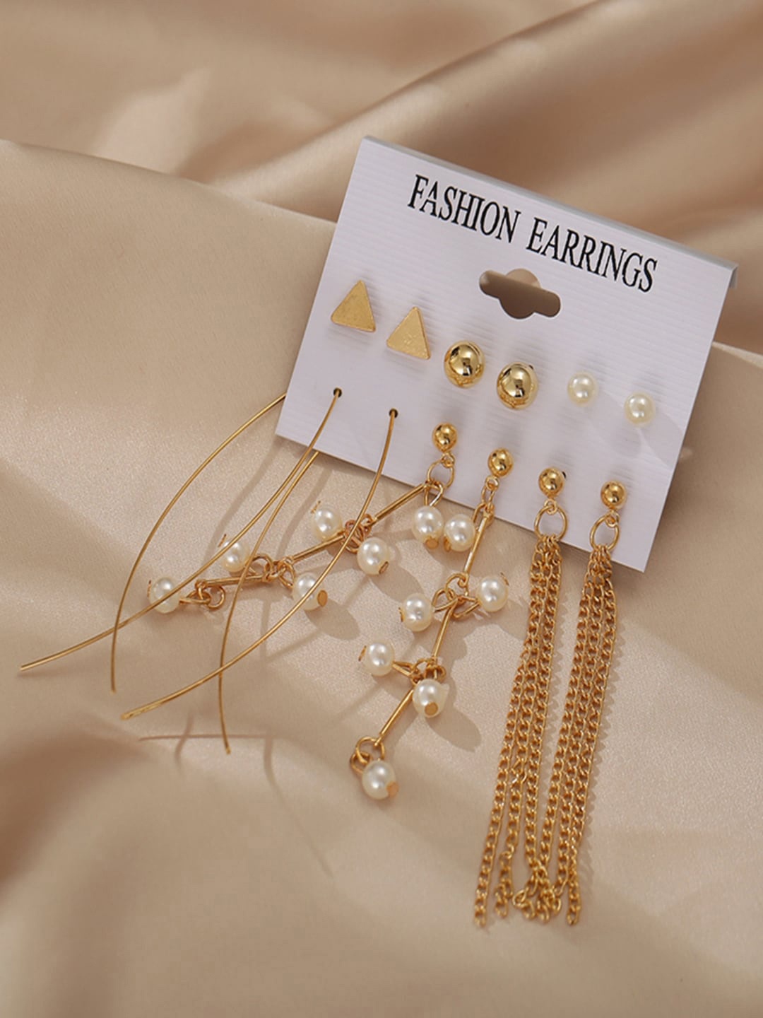 

Shining Diva Fashion Set Of 6 Gold-Toned Studded Contemporary Drop Earrings