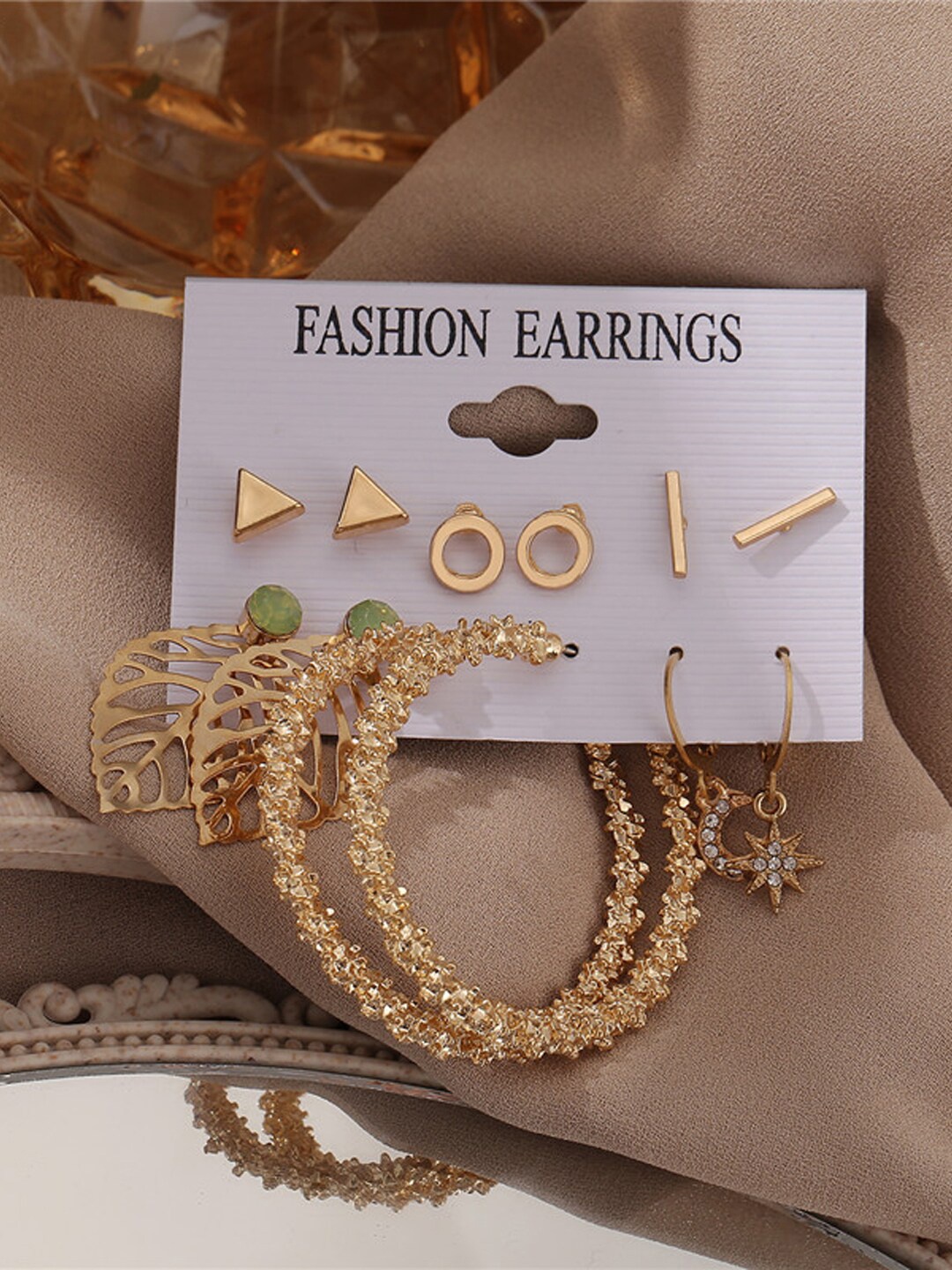 

Shining Diva Fashion Set Of 6 Gold-Toned Contemporary Studs Hoop Earrings