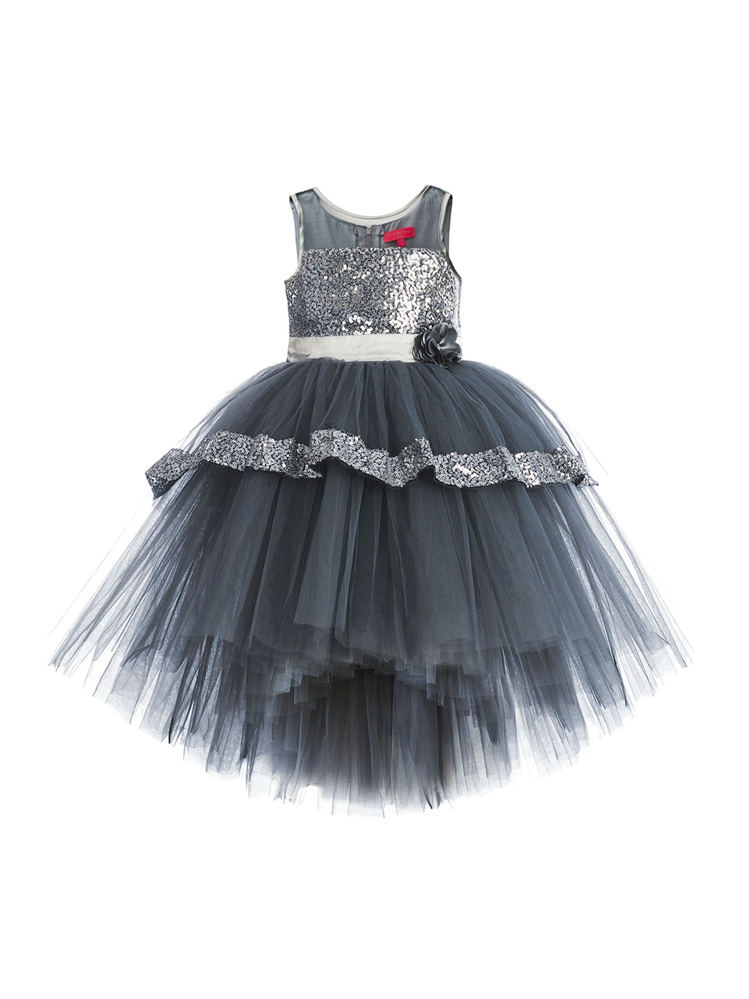 

Toy Balloon kids Girls Grey Layered Net Dress