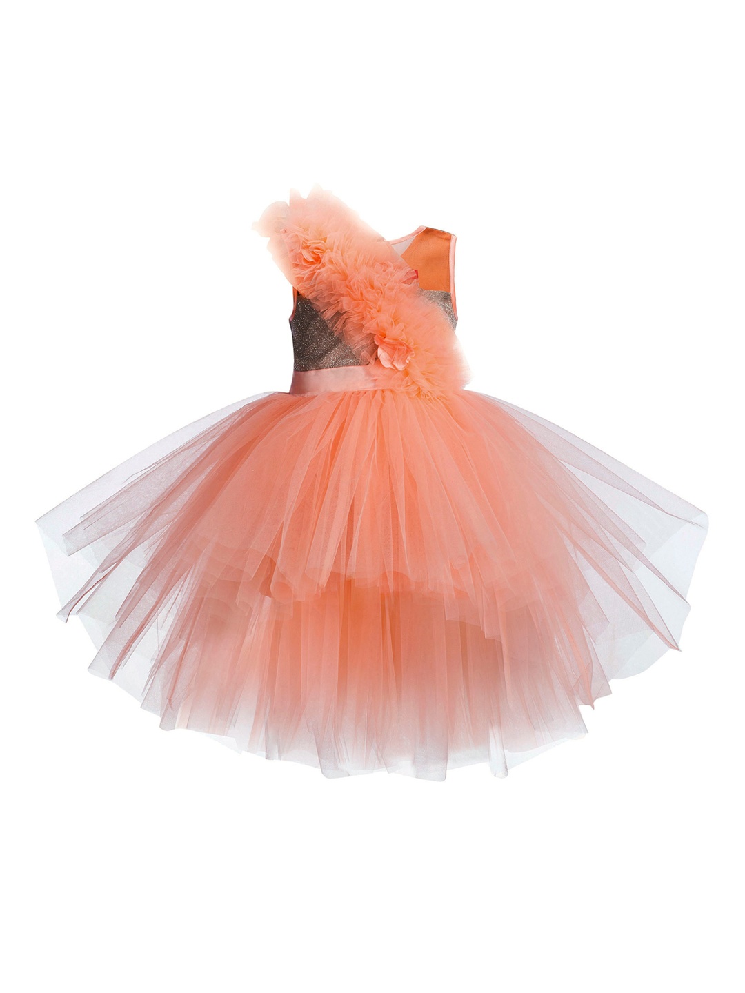 

Toy Balloon kids Peach-Coloured Layered Net Dress
