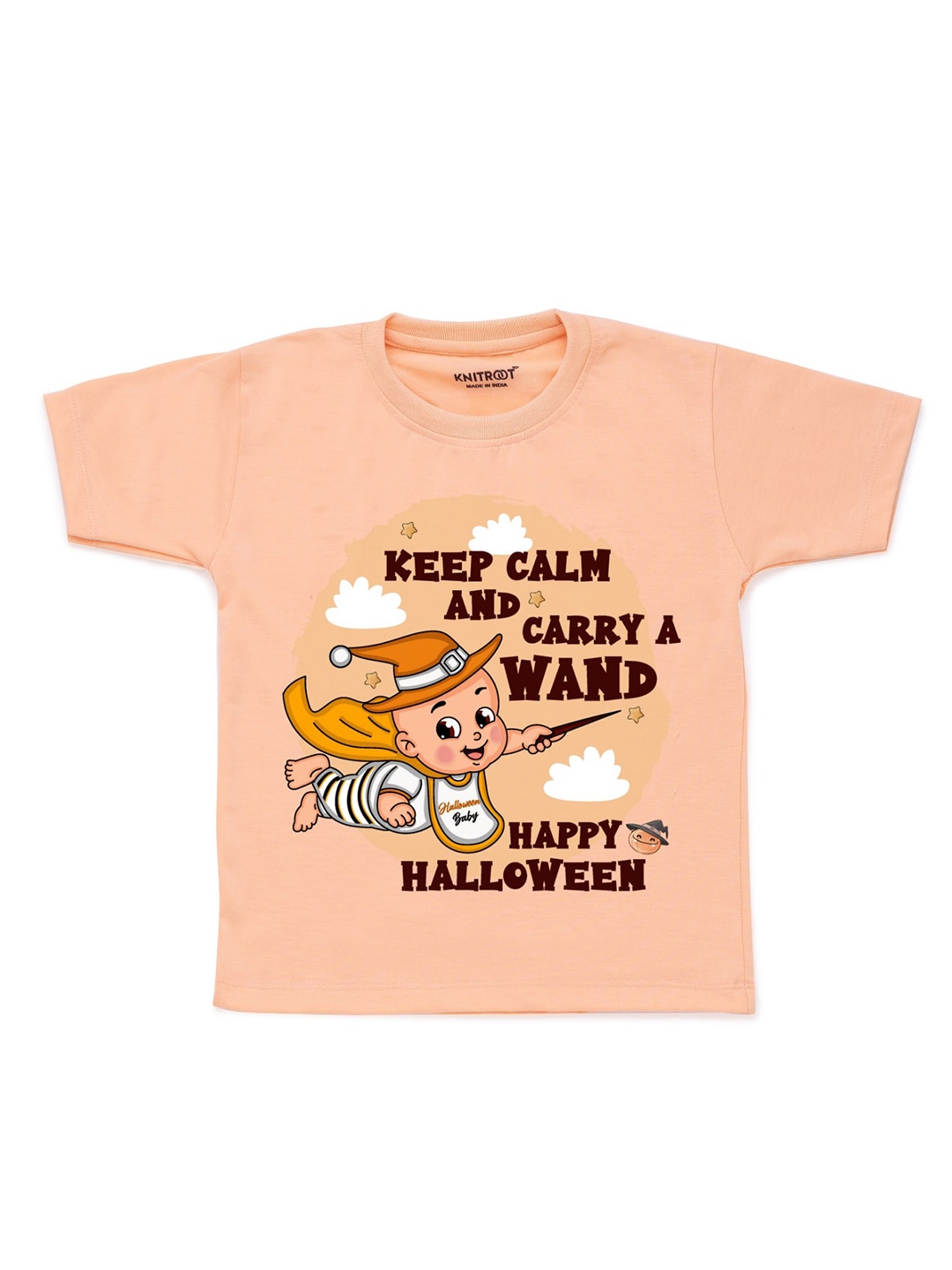 

KNITROOT Unisex Kids Peach-Coloured Round Neck T-shirt