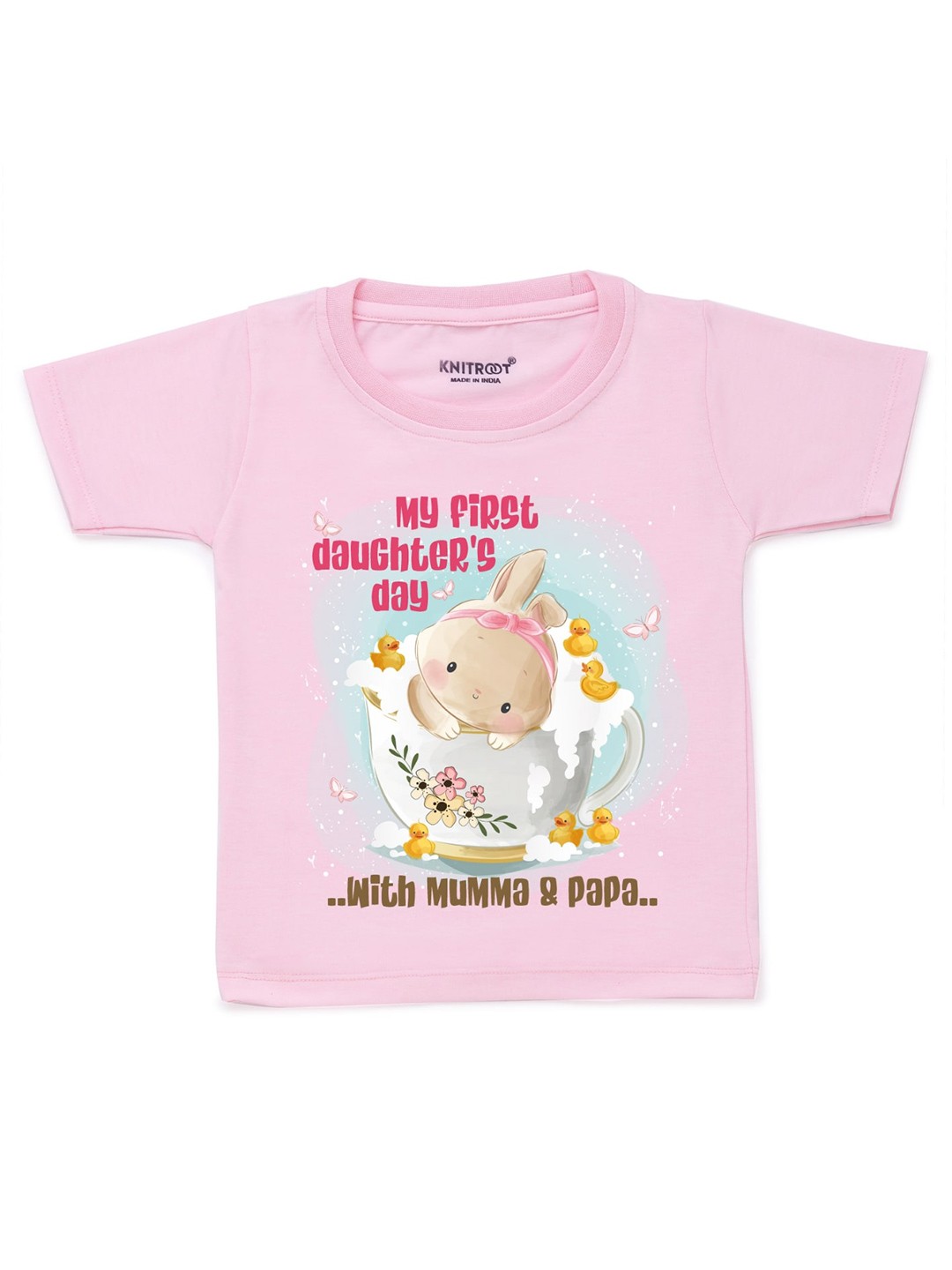 

KNITROOT Unisex Kids Pink Printed Cotton T-shirt