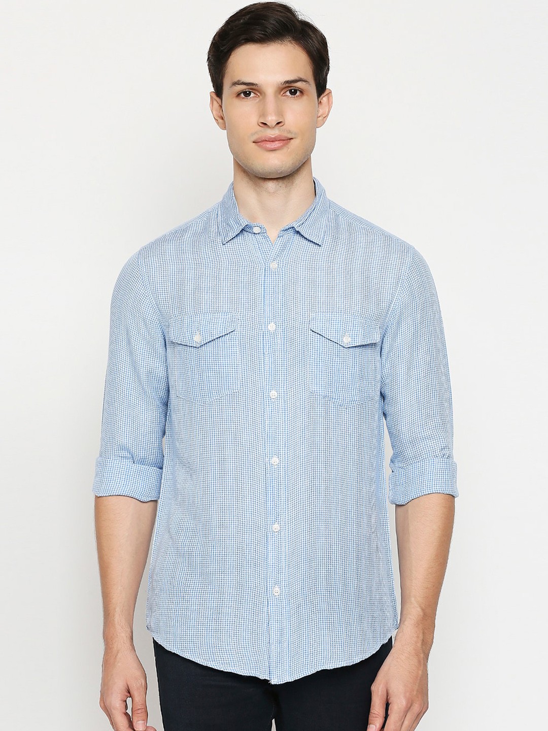 

Mufti Men Blue Slim Fit Shepherd Checks Pure Cotton Casual Shirt