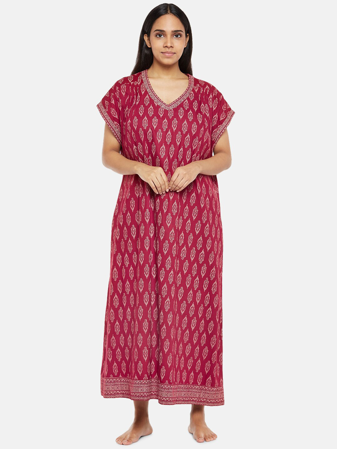 

RANGMANCH BY PANTALOONS Magenta Printed Pure Cotton Maxi Nightdress