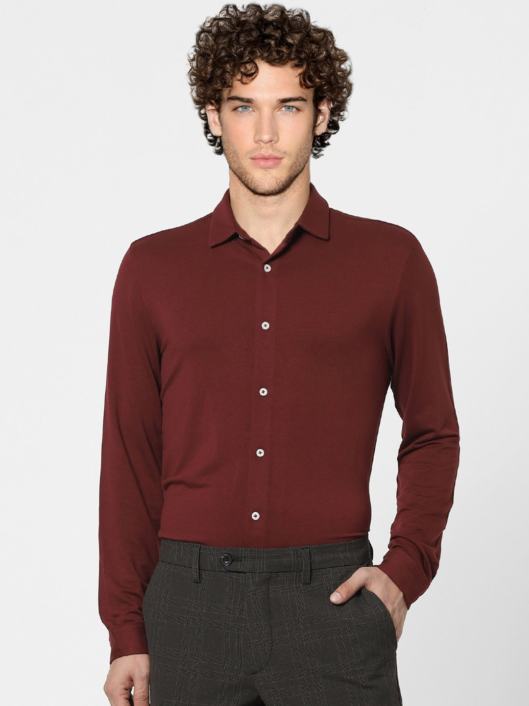 

Jack & Jones Men Maroon Slim Fit Opaque Casual Shirt