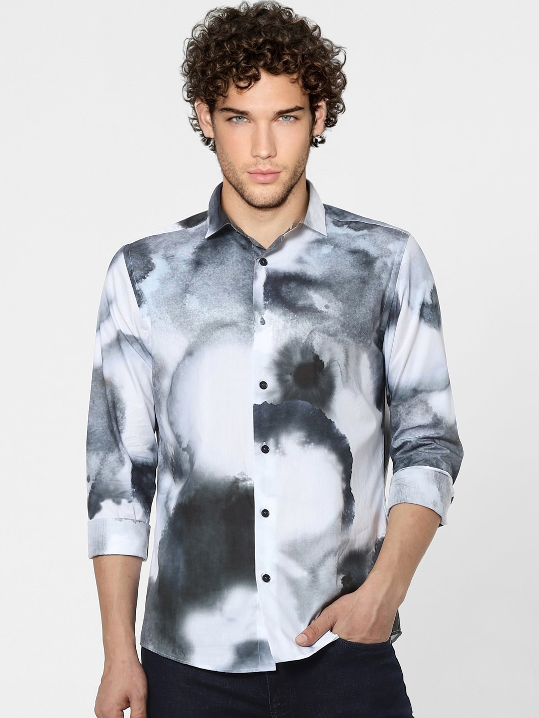 

Jack & Jones Men Grey Opaque Printed Casual Shirt
