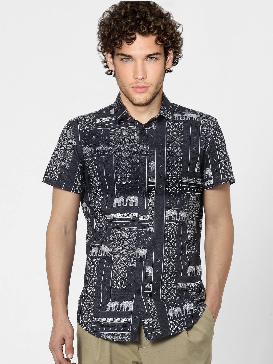 

Jack & Jones Men Black Opaque Printed Casual Shirt
