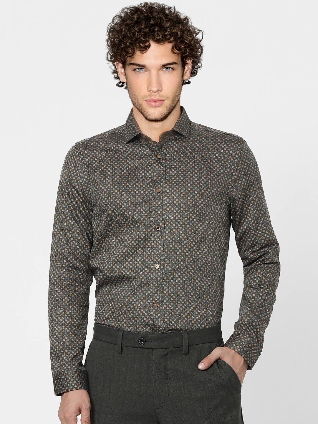 

Jack & Jones Men Green Opaque Printed Casual Shirt