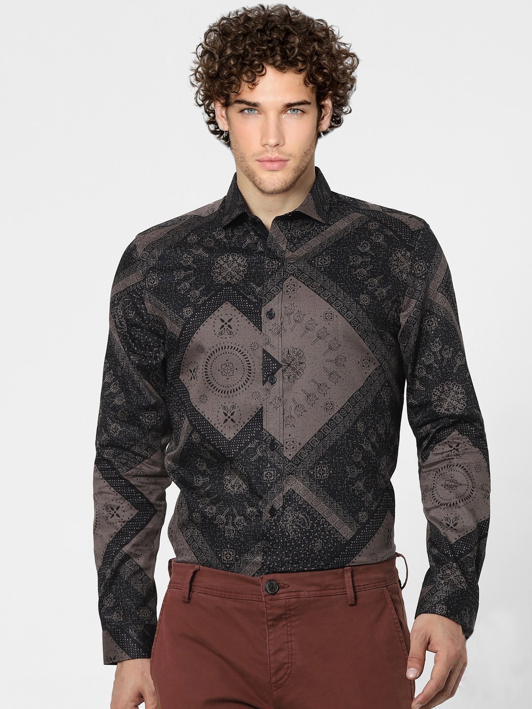 

Jack & Jones Men Black Opaque Printed Casual Shirt