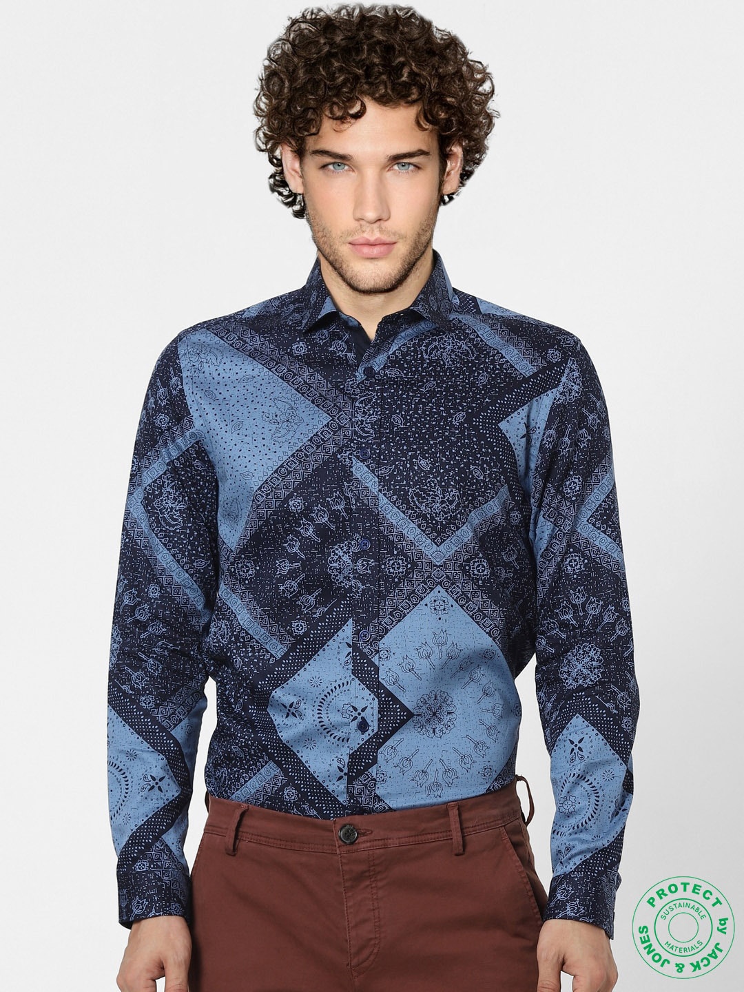 

Jack & Jones Men Blue Opaque Printed Casual Shirt