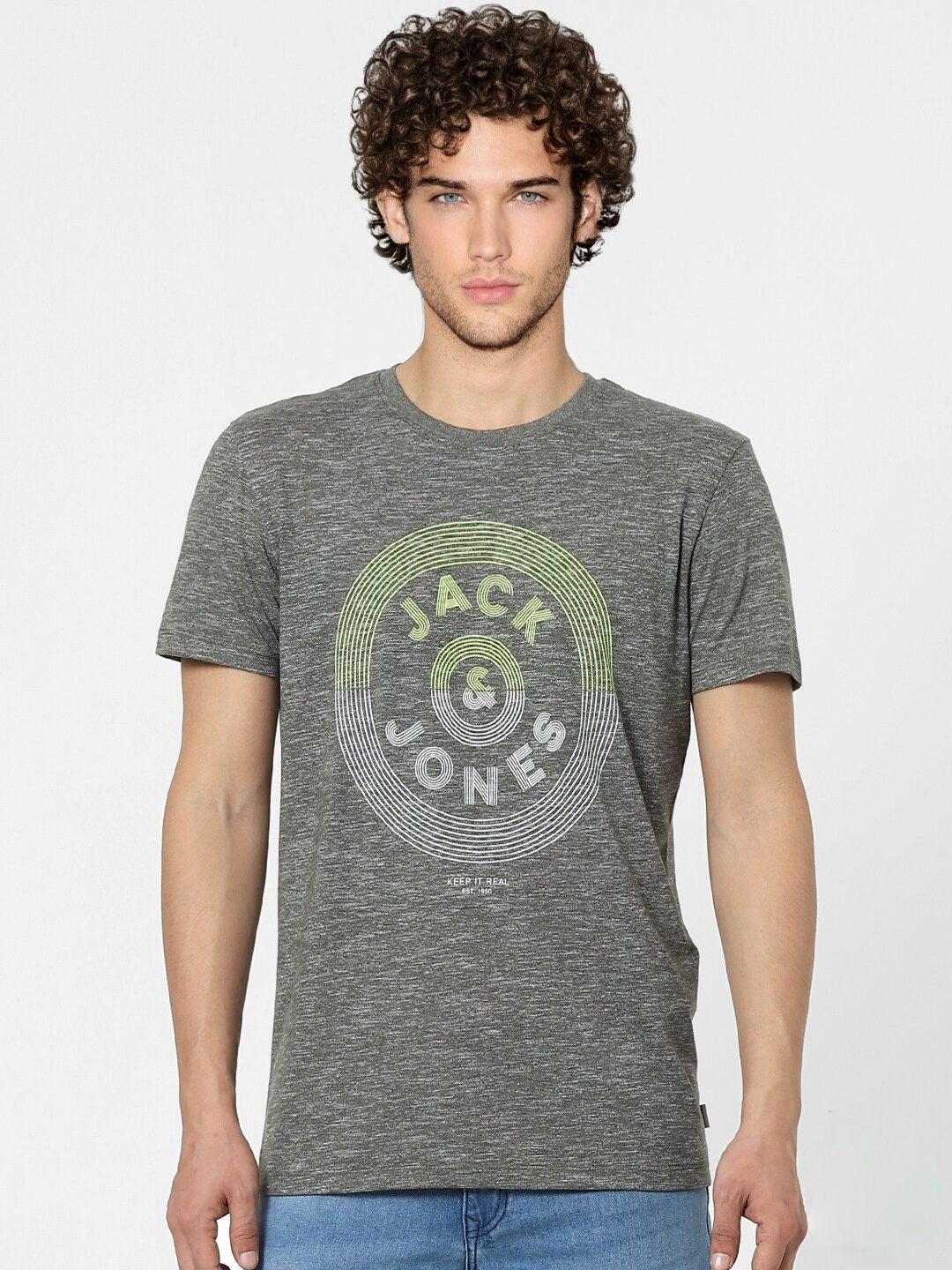 

Jack & Jones Men Green Printed Raw Edge T-shirt