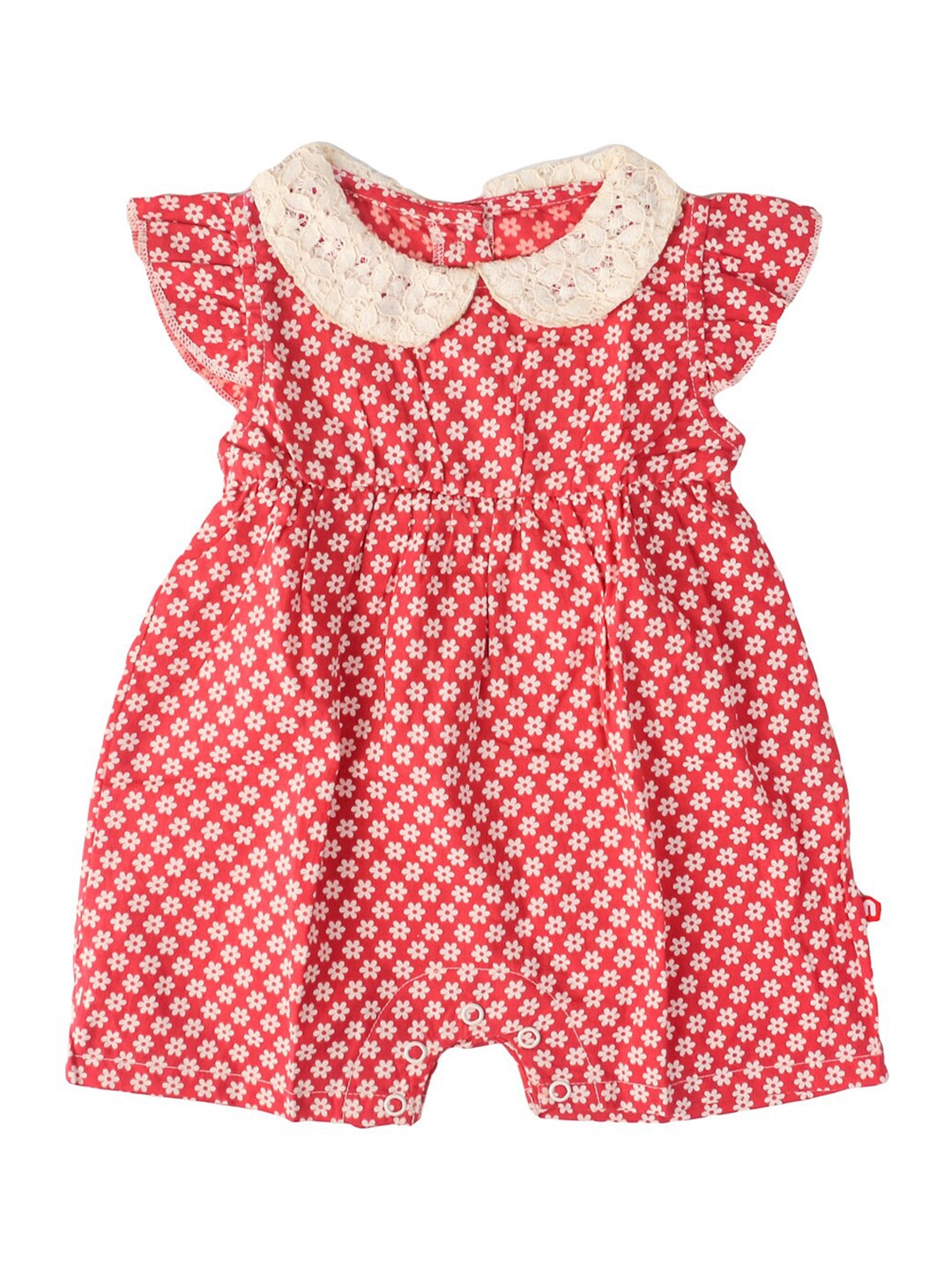 

Nino Bambino Infant Girls Red & Off-White Printed Pure Organic Cotton Rompers