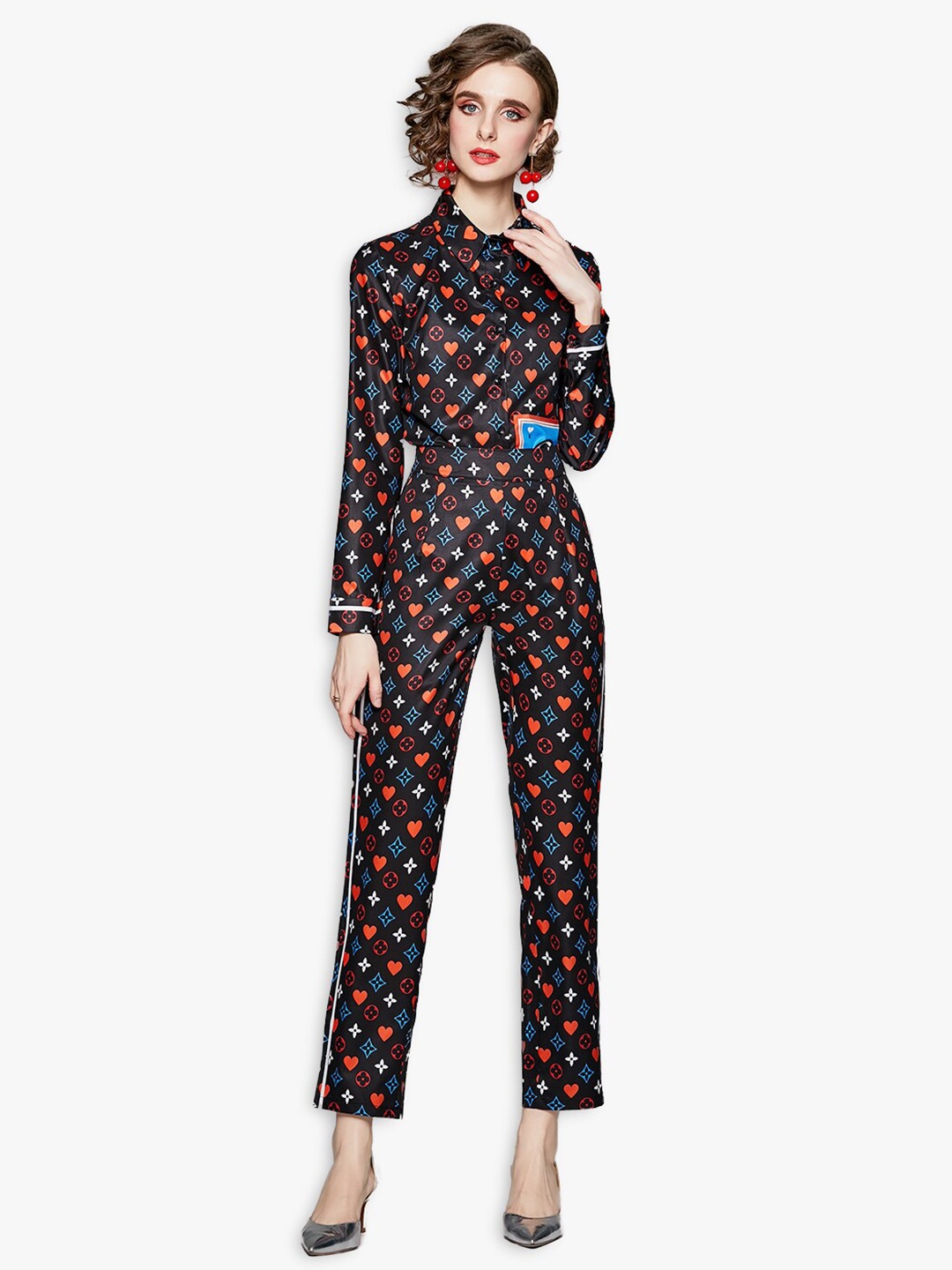 

JC Collection Women Coffee Brown & Orange Printed Shirt with Pyjamas