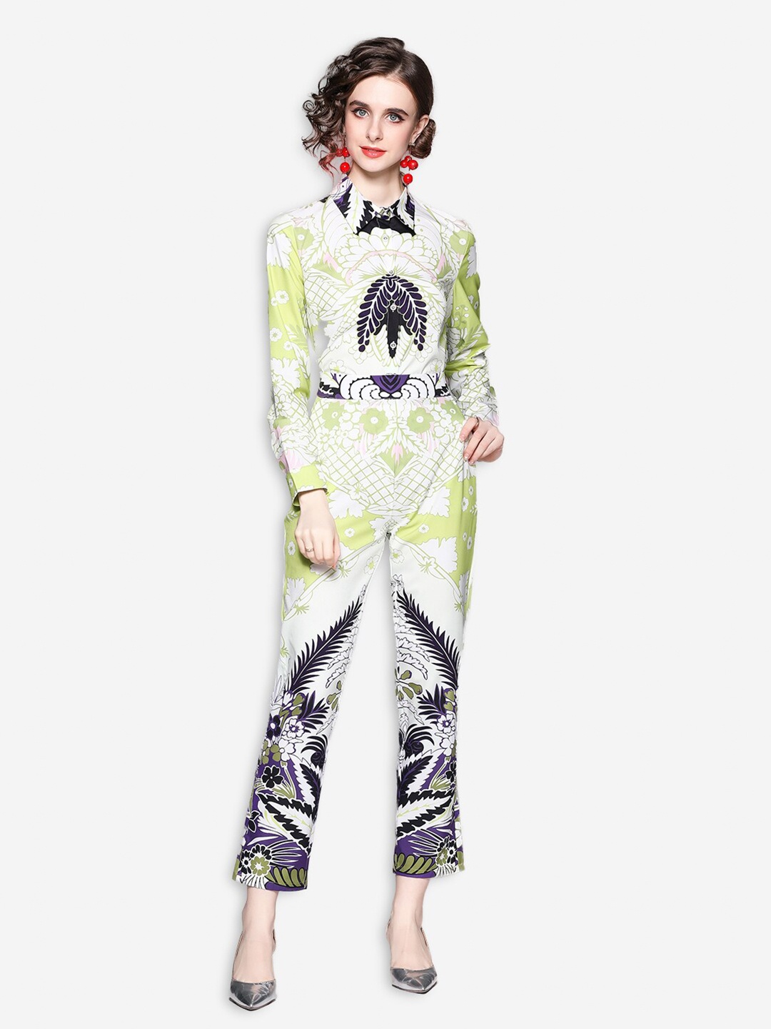 

JC Collection Women Green & Blue Printed Shirt with Trousers