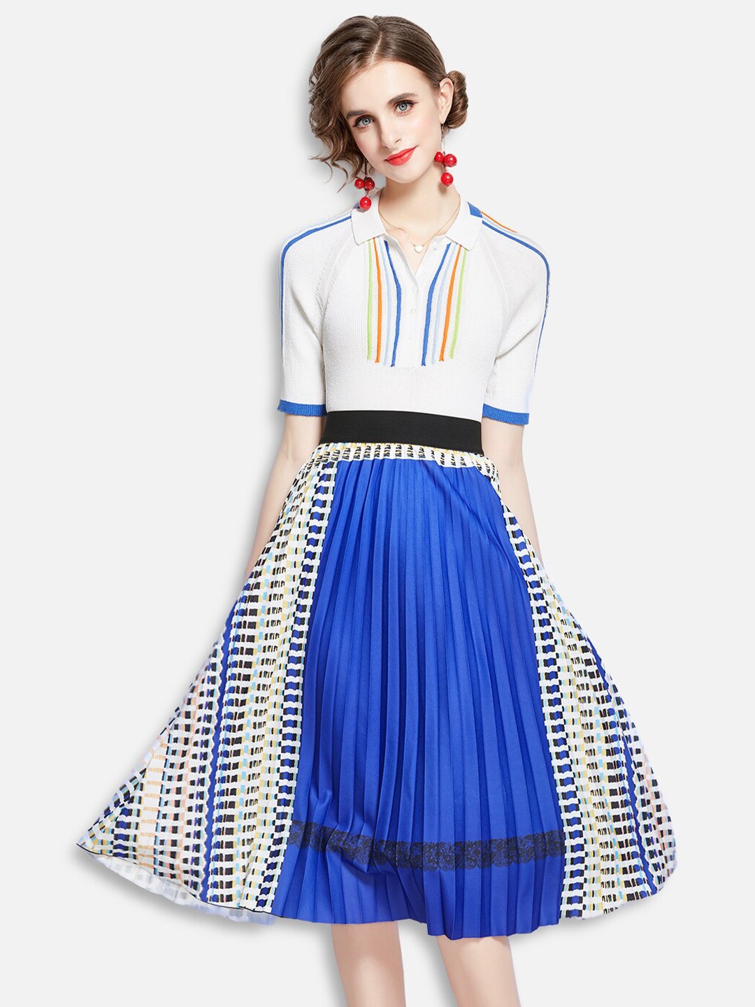 

JC Collection Women Blue & White Printed T-shirt with Skirt