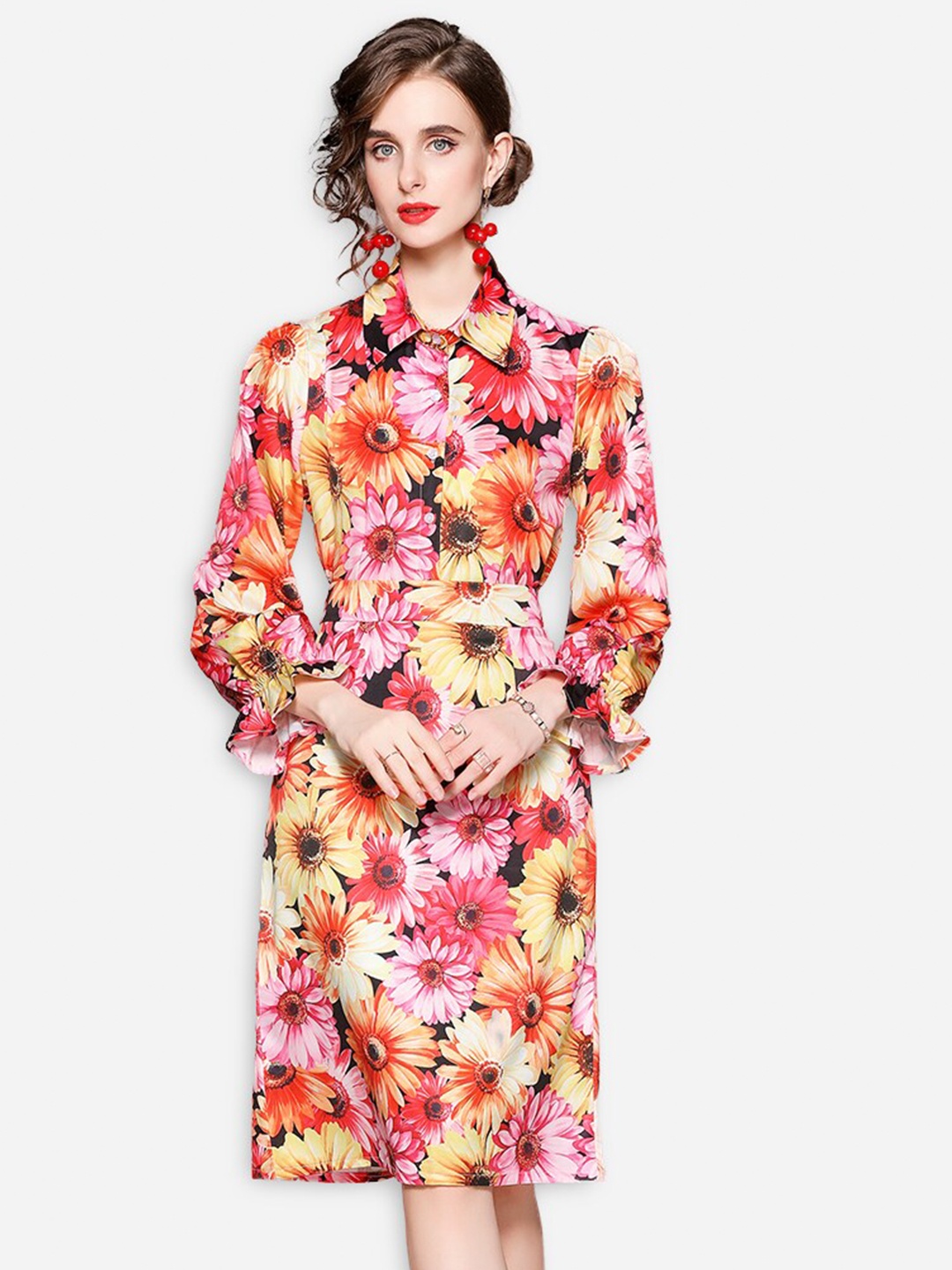 

JC Collection Women Red & Orange Printed Shirt with Skirt