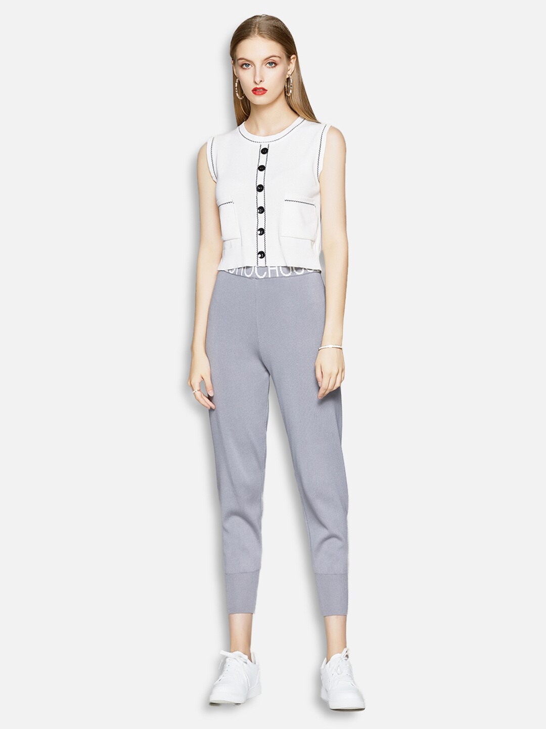 

JC Collection Women White & Grey Top with Joggers