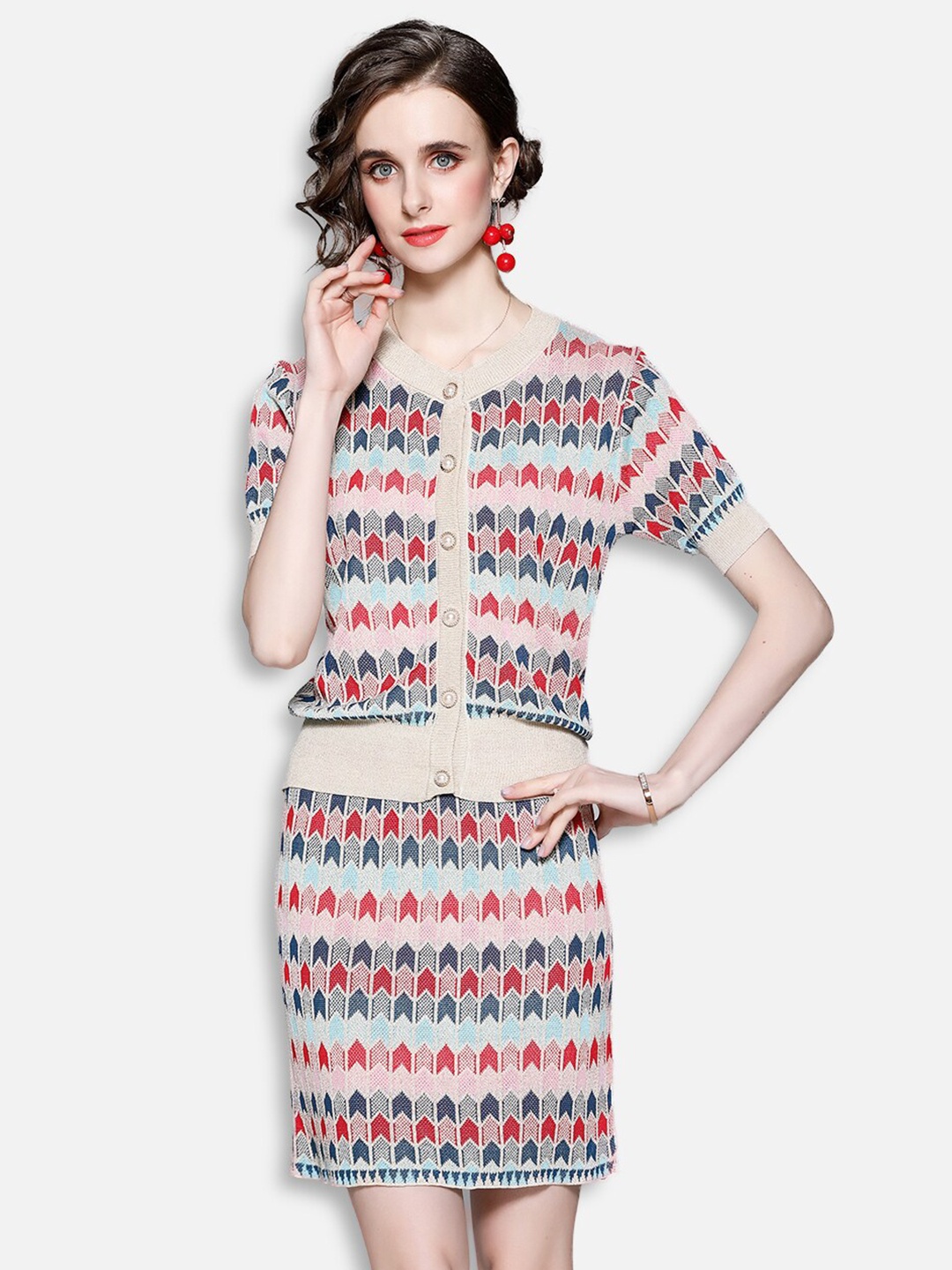 

JC Collection Women Pink & Blue Printed Shirt with Skirt