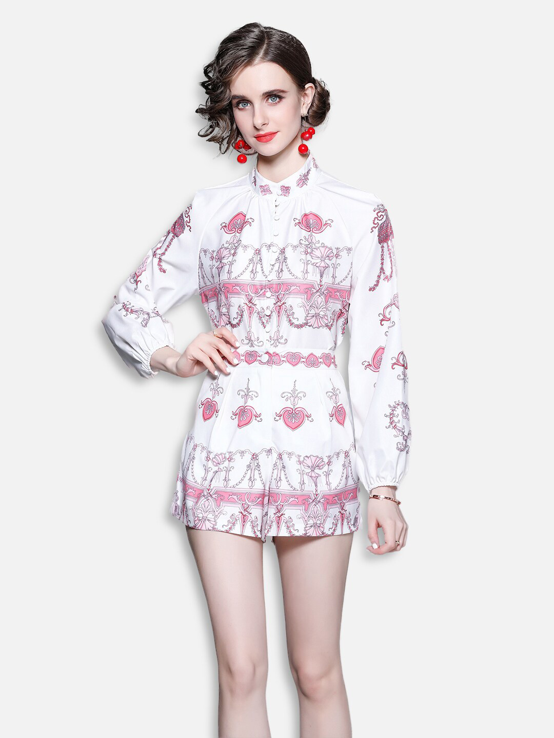 

JC Collection Women White & Pink Printed Top with Skirt