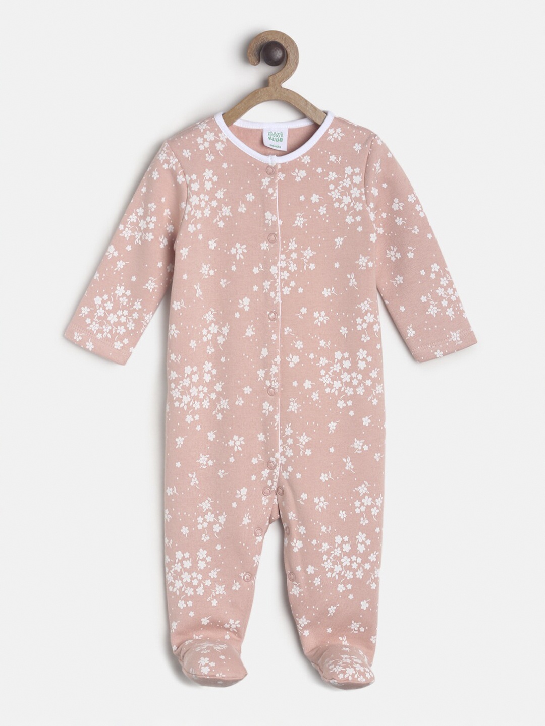 

MINI KLUB Infant Girls Pink & White Printed Cotton Sleepsuit