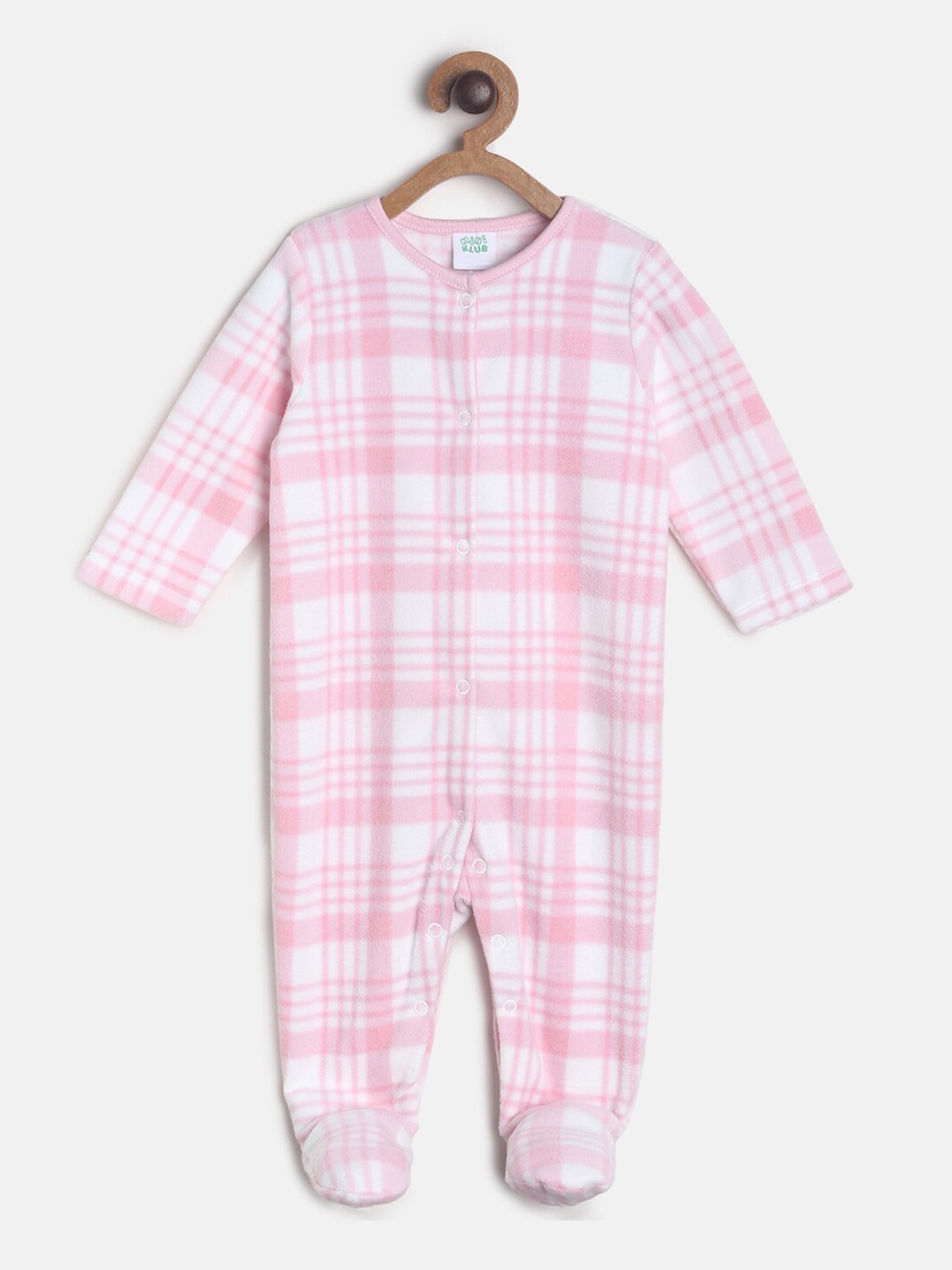 

MINI KLUB Infant Girls Pink & White Checked Pure Cotton Sleepsuit