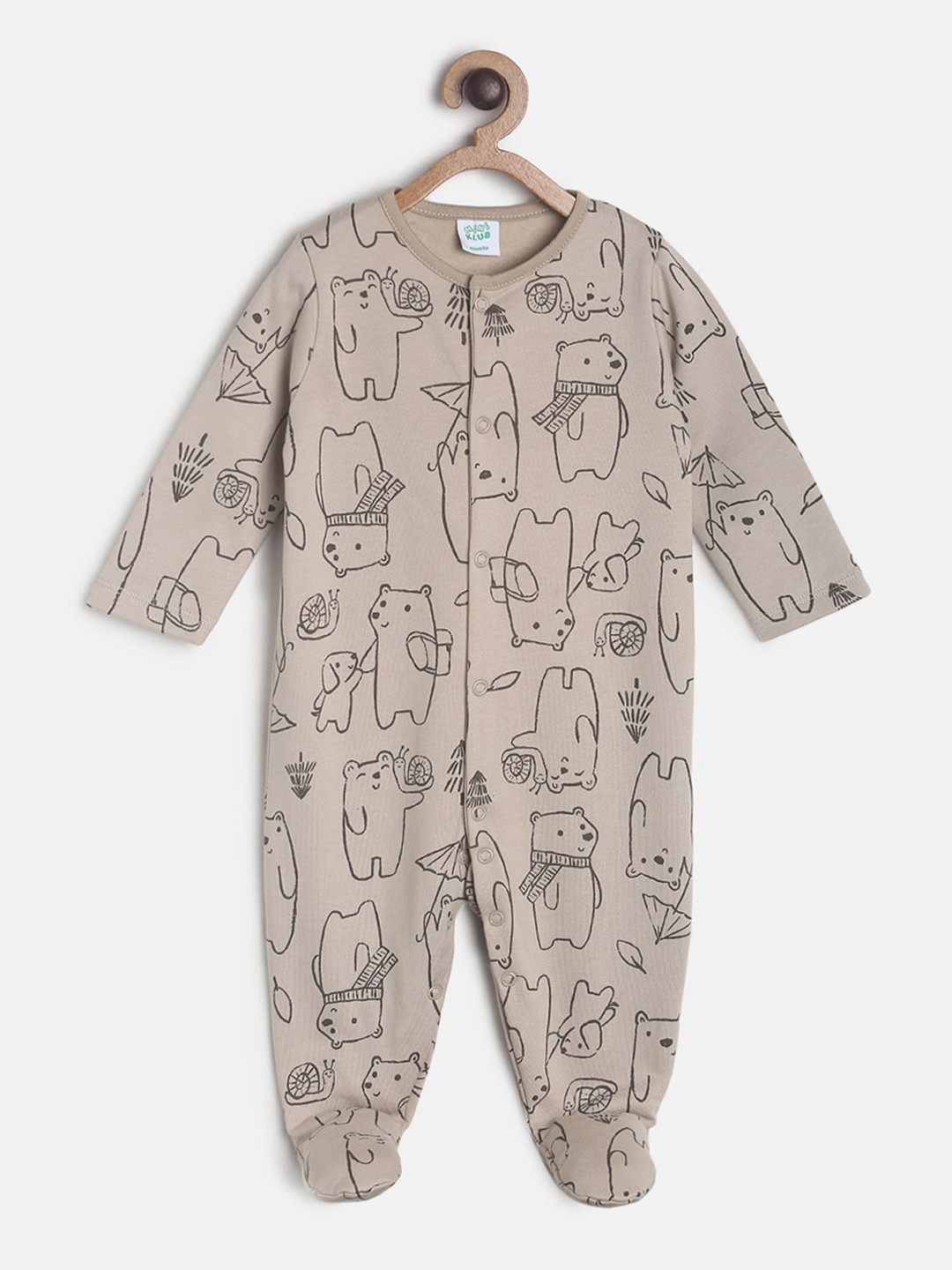 

MINI KLUB Infants Boys Beige & Black Printed Pure Cotton Sleep Suit