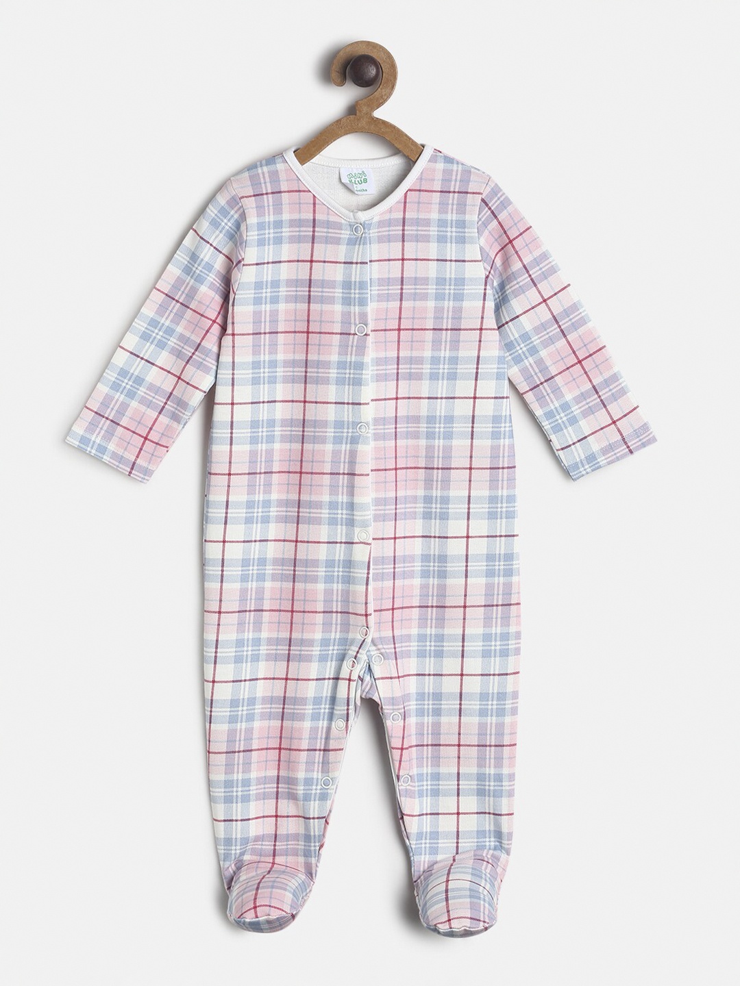 

MINI KLUB Girls Pink & Blue Checked Pure Cotton Sleepsuit