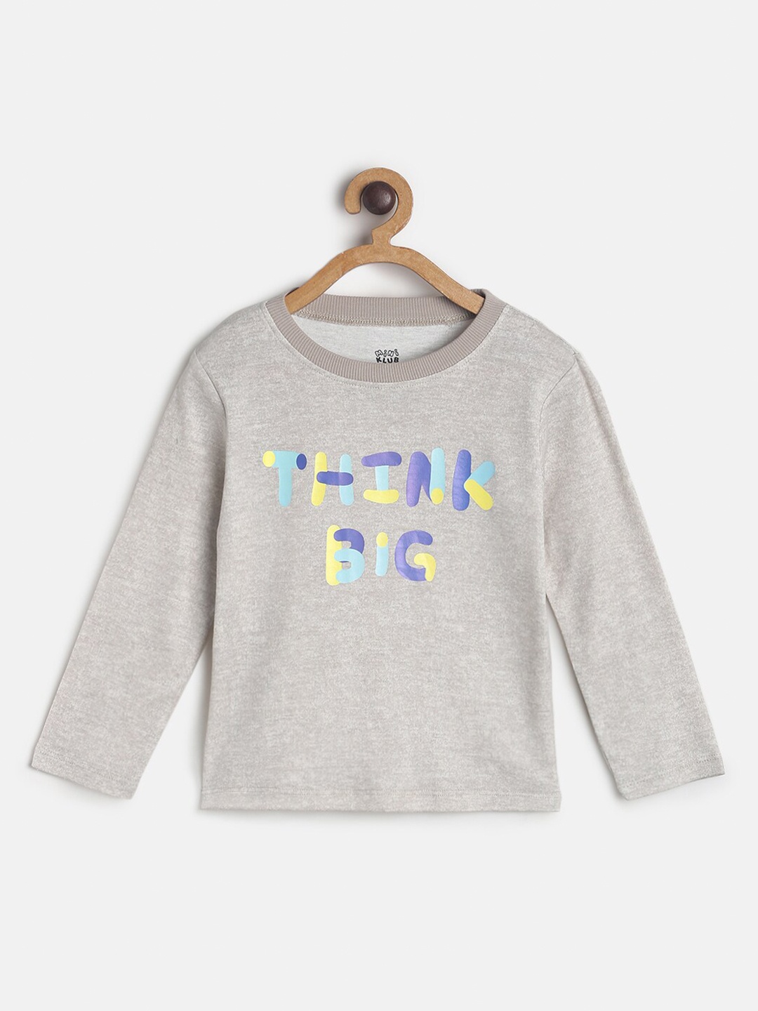 

MINI KLUB Boys Grey Typography Printed Applique T-shirt
