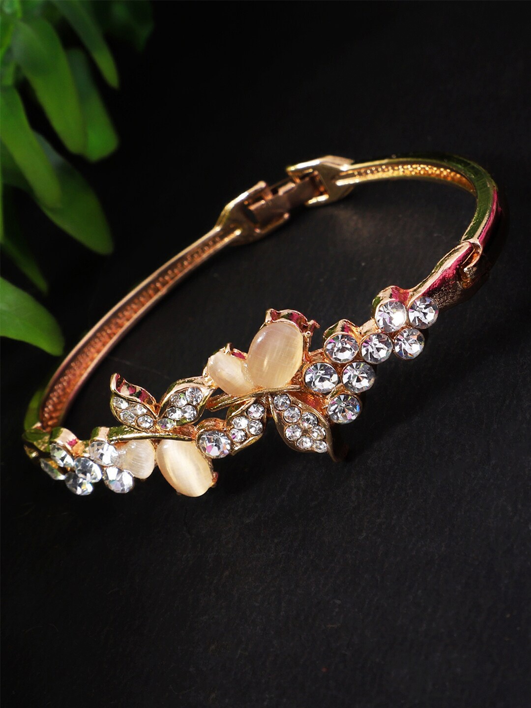 

ANIKAS CREATION Women Rose Gold-Toned Stone Studded Meenakari Bangle Style Bracelet