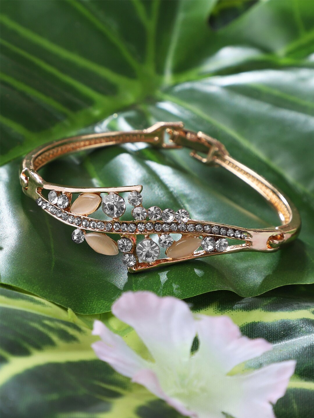 

ANIKAS CREATION Women Rose Gold & White Brass Rose Gold-Plated Bangle-Style Bracelet