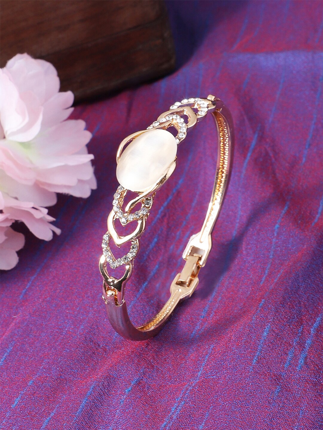 

ANIKAS CREATION Rose Gold-Plated & White Stone Studded Brass Bangle-Style Bracelet