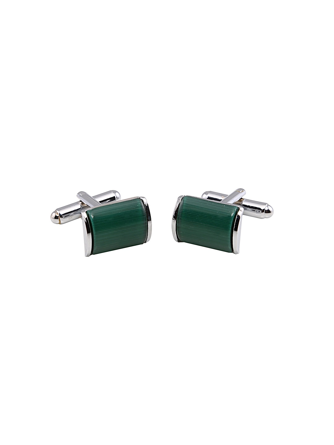 

Tossido Silver-Toned & Green Rectangular Cufflinks