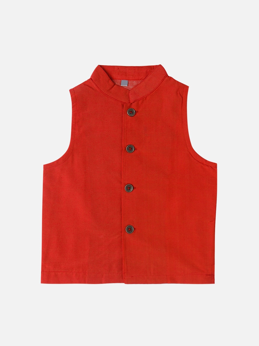 

SALWAR STUDIO Boys Red Solid Pure Cotton Woven Nehru Jacket