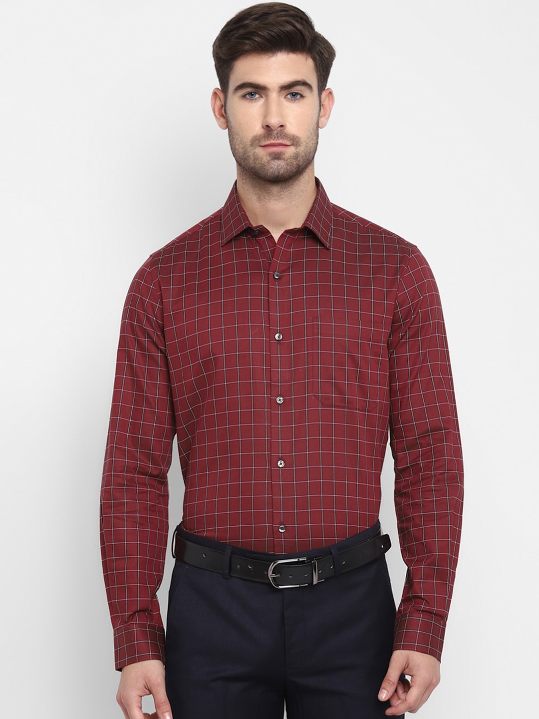 

Turtle Men Red Slim Fit Grid Tattersall Checks Opaque Formal Shirt