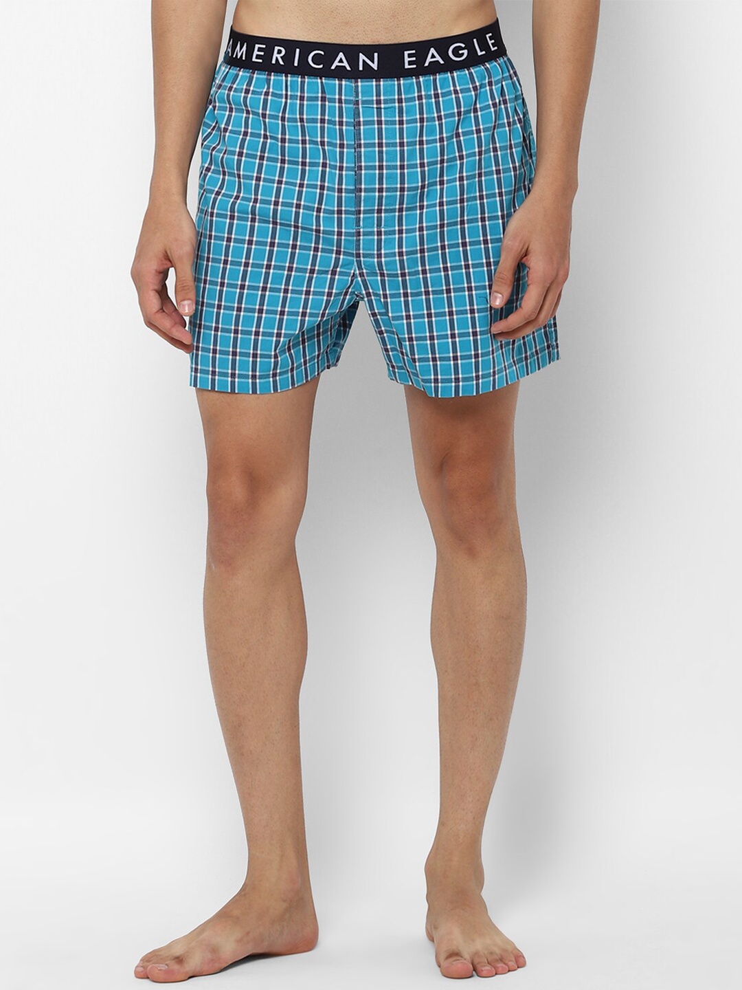 

AMERICAN EAGLE OUTFITTERS Men Blue & Black Checked Boxer WES0231187321