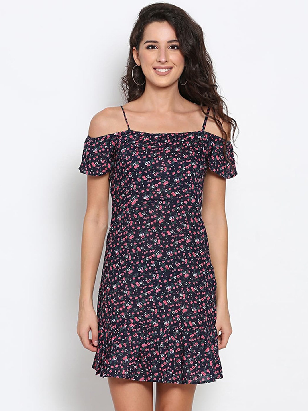 

MARC LOUIS Blue & Pink Floral A-Line Mini Dress