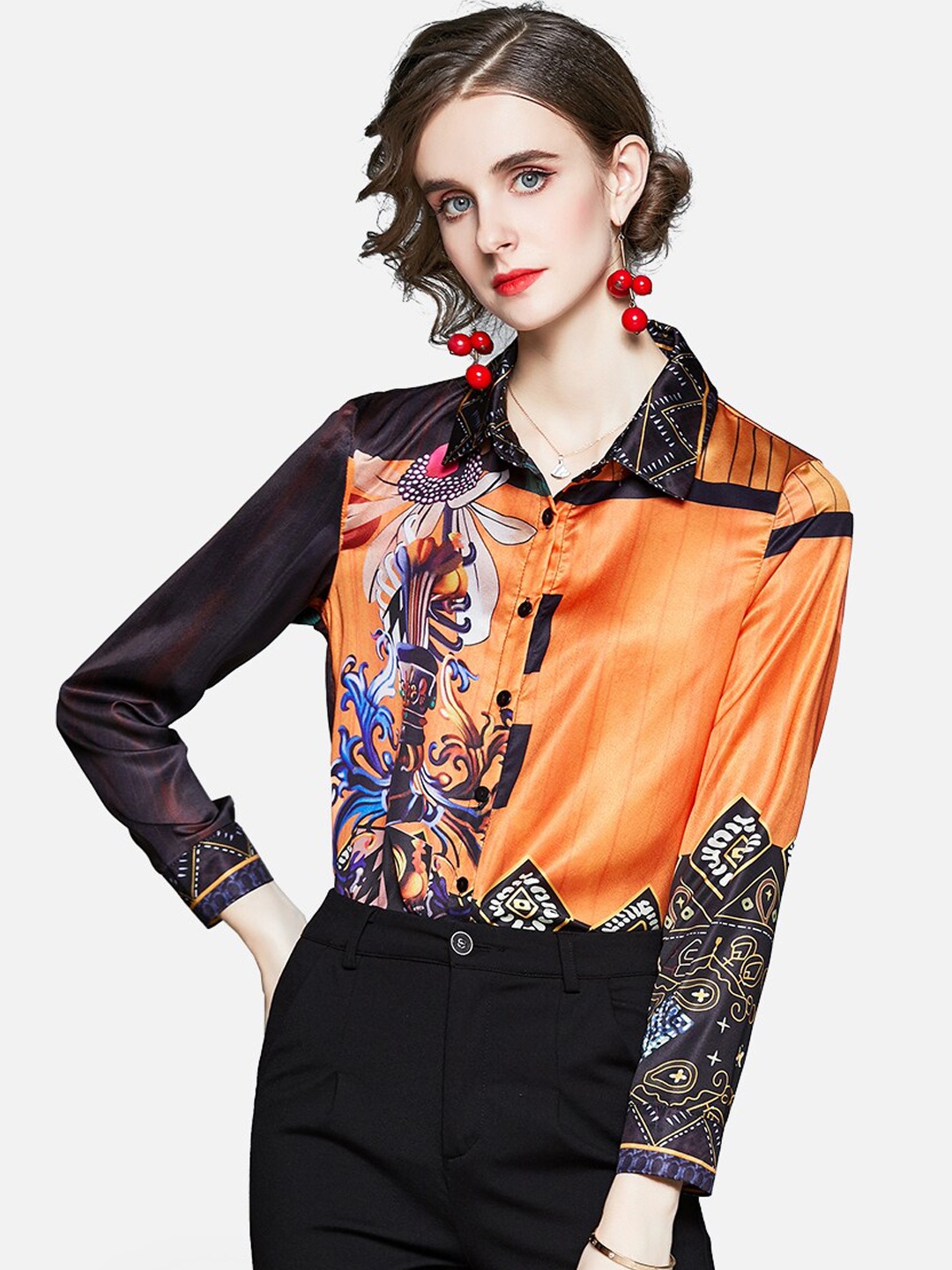 

JC Collection Women Black Opaque Printed Casual Shirt