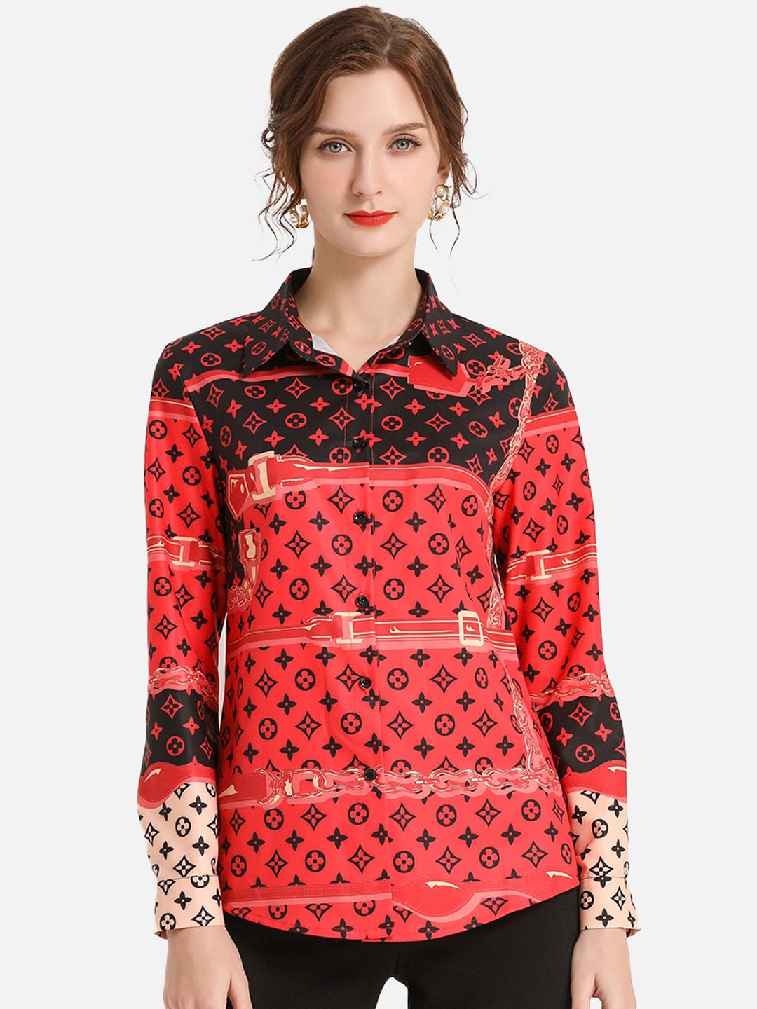 

JC Collection Women Coral Opaque Printed Casual Shirt