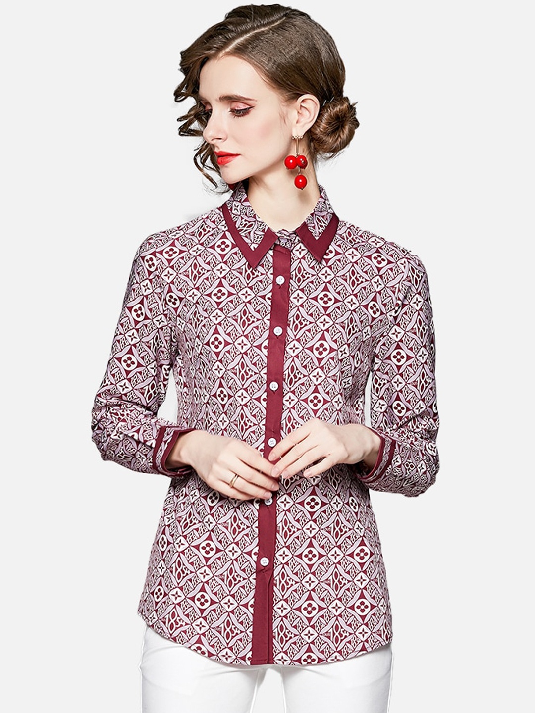 

JC Collection Women Red Opaque Printed Casual Shirt