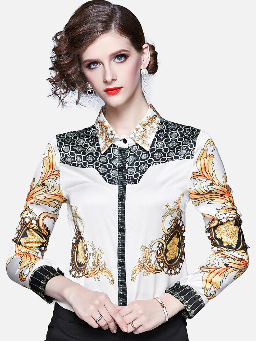

JC Collection Women White Opaque Printed Casual Shirt