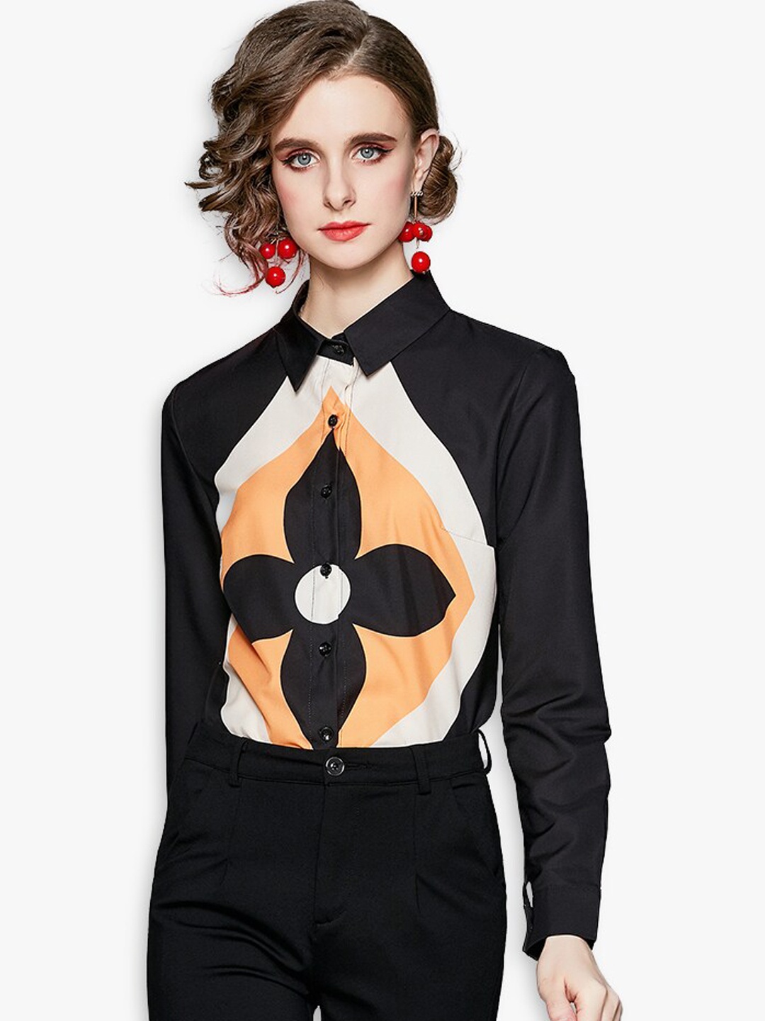 

JC Collection Women Black Opaque Printed Casual Shirt