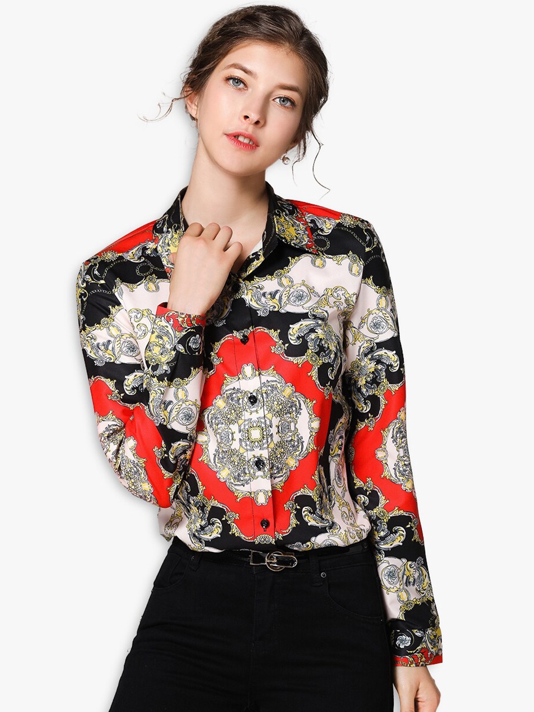 

JC Collection Women Black Opaque Printed Casual Shirt