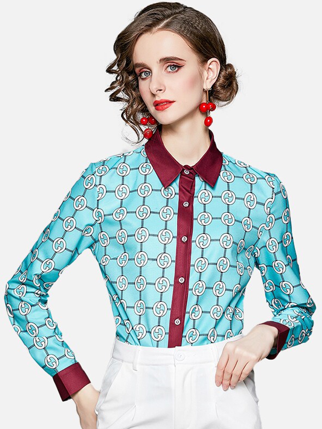 

JC Collection Women Blue Opaque Printed Casual Shirt