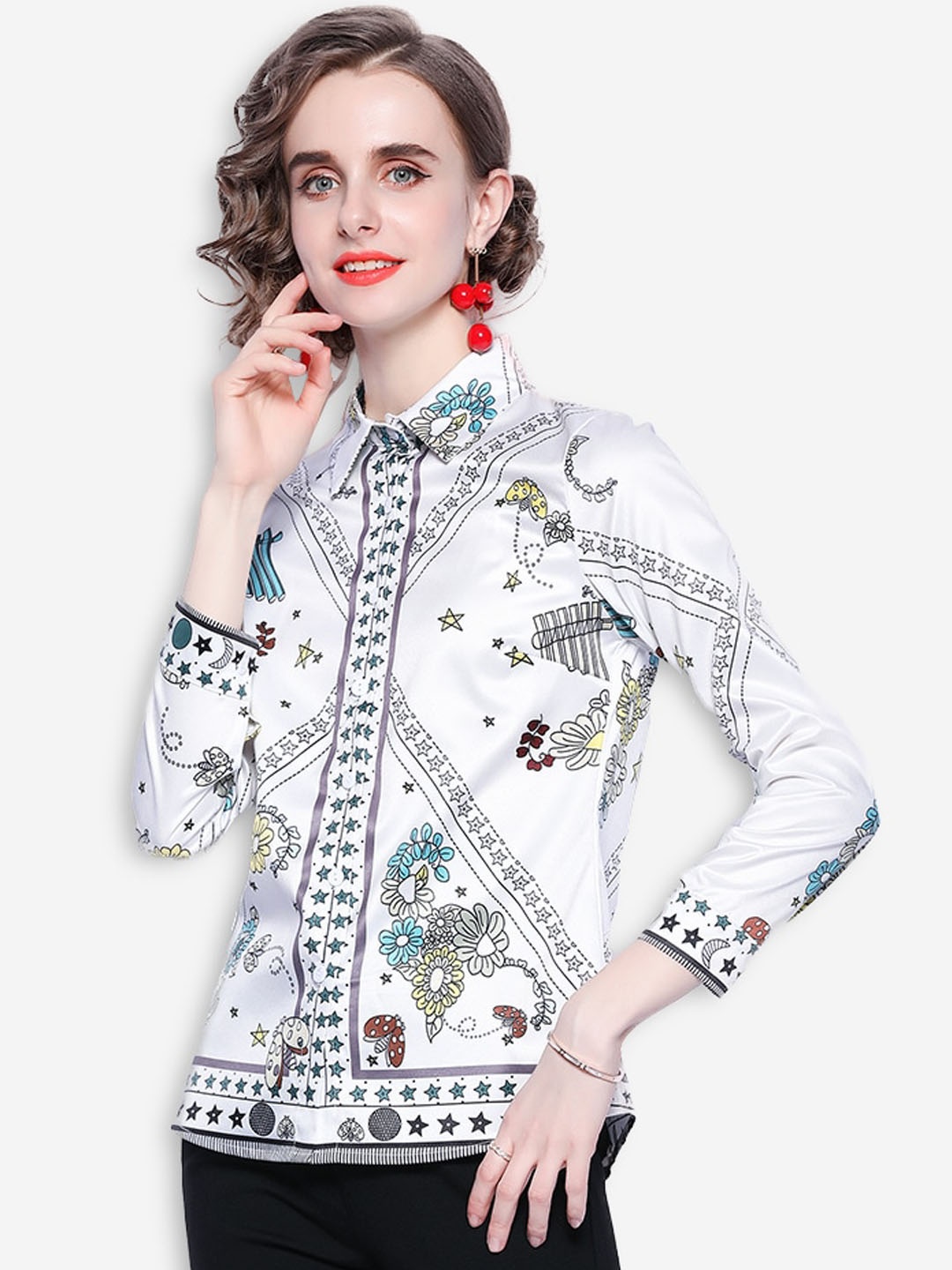 

JC Collection Women White Floral Opaque Printed Casual Shirt