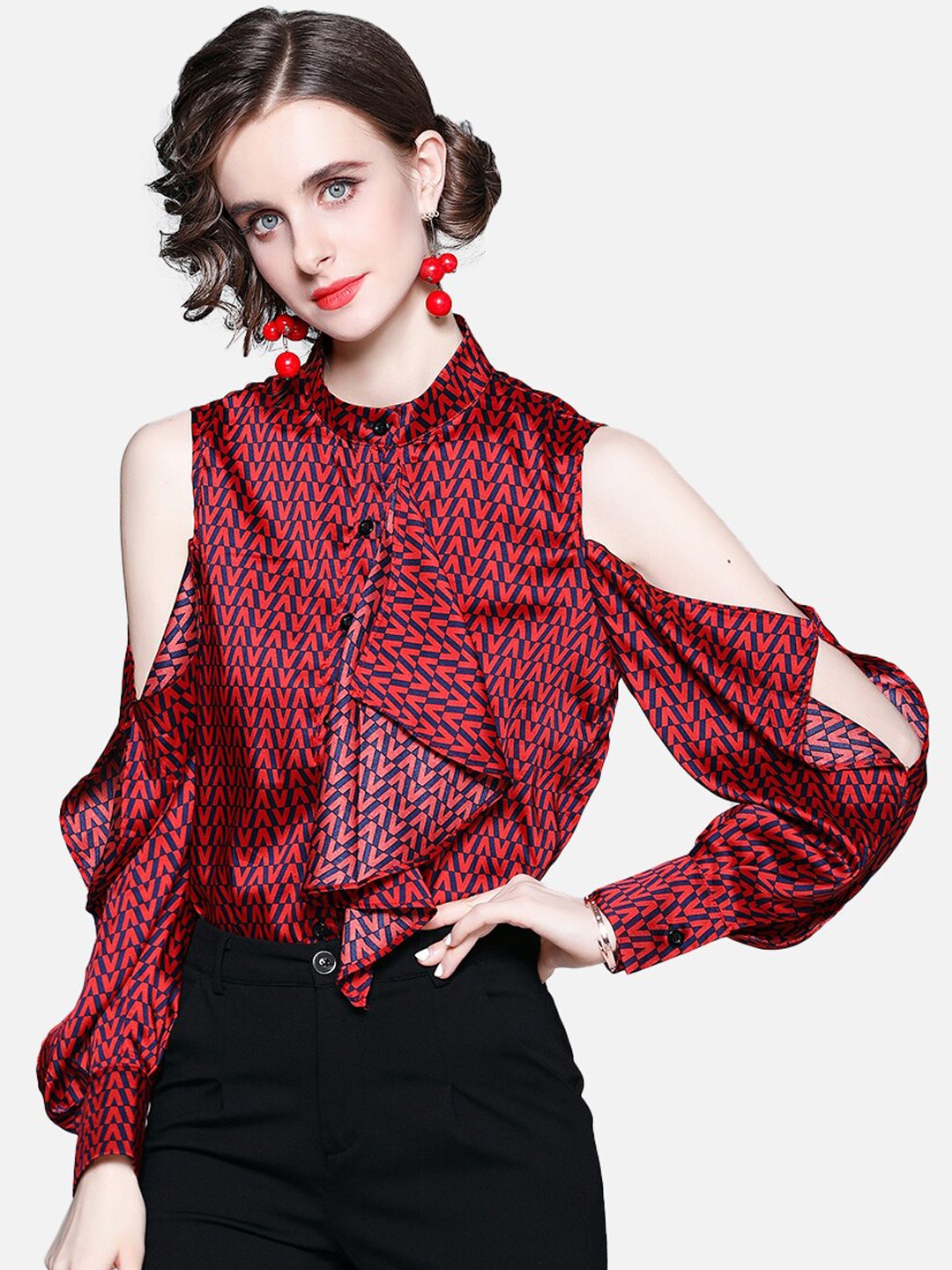 

JC Collection Women Red & Navy Blue Printed Shirt