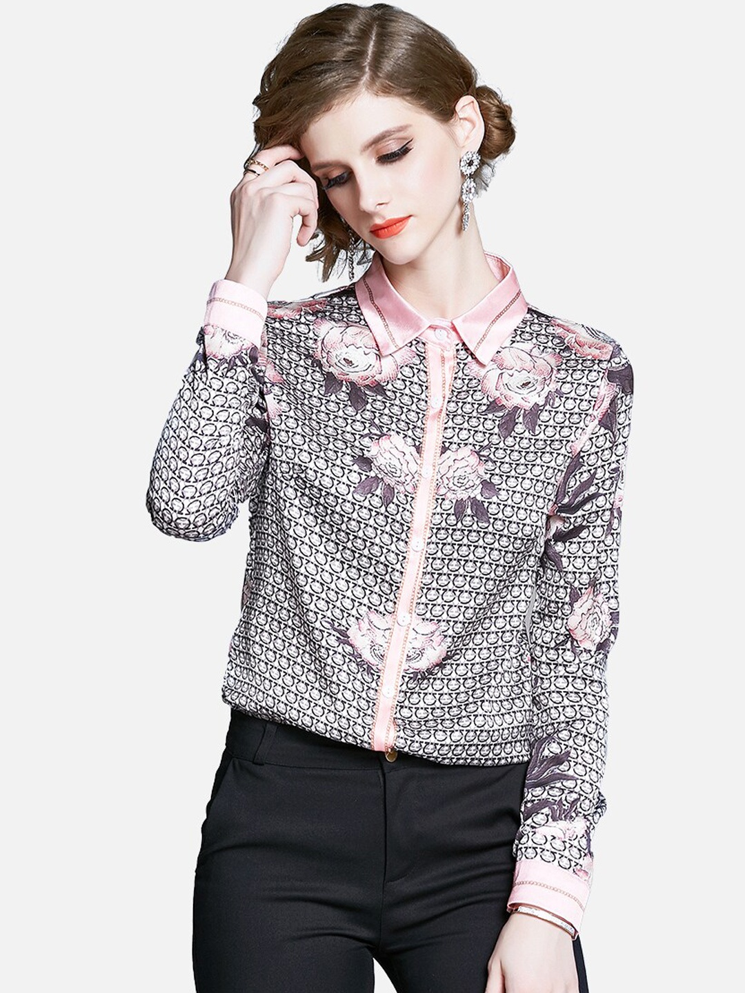 

JC Collection Women Black & Pink Floral Printed Casual Shirt