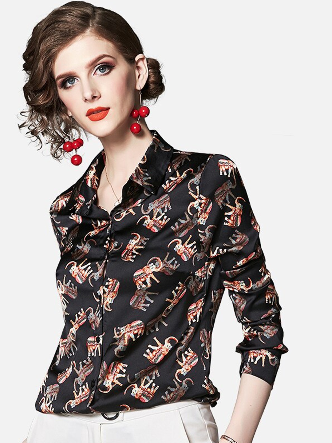 

JC Collection Women Black Opaque Printed Casual Shirt