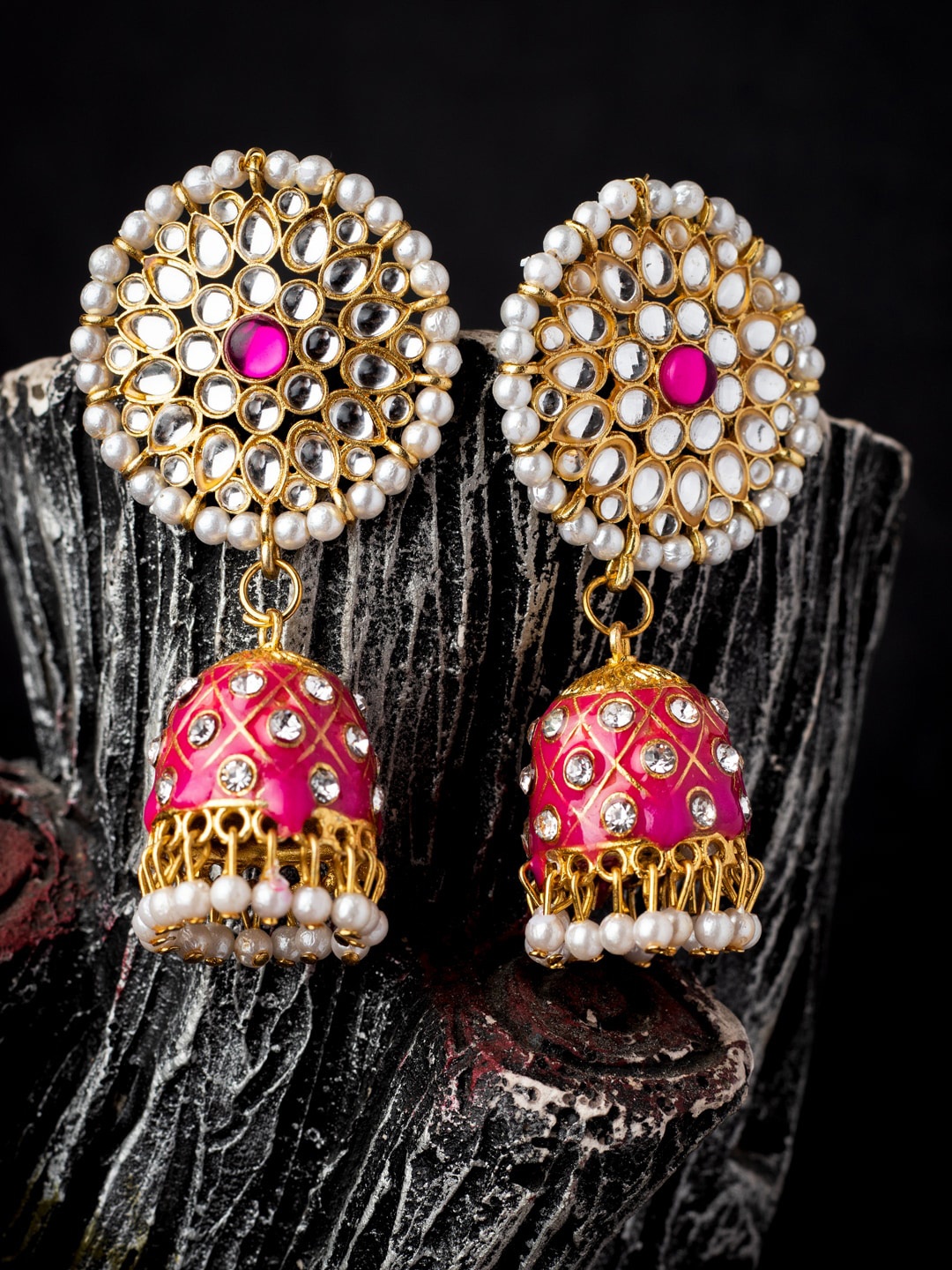 

MORKANTH JEWELLERY Women Pink Contemporary Jhumkas Earrings